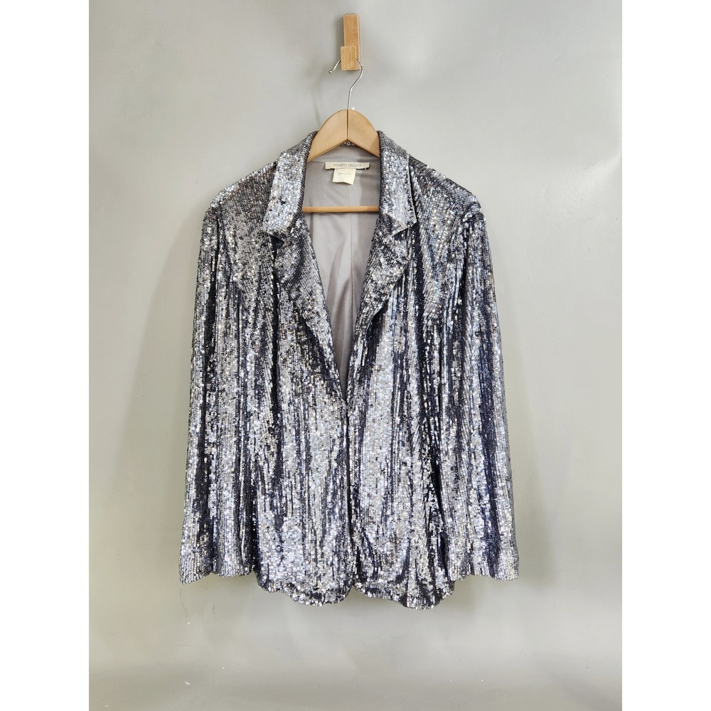 Marina Rinaldi Sequin Blazer Women Plus Size 27 Silver Evening Jacket Luxury